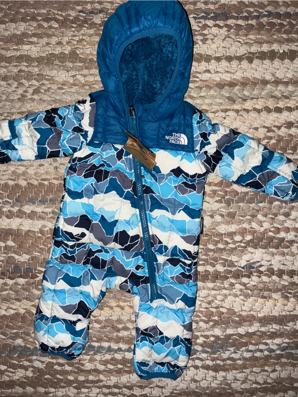 The North Face Blue & White Patterned Kids Puffer Snowsuit
